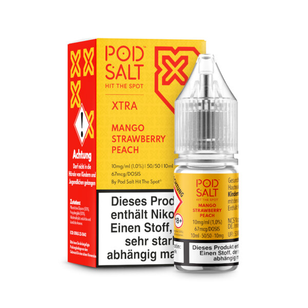 Pod Salt Xtra 10ml - Liquid E-Zigarette Vape Einweg Shisha - Mango Strawberry Peach - 20mg/ml