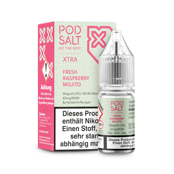 Pod Salt Xtra 10ml - Liquid E-Zigarette Vape Einweg Shisha - Fresh Raspberry Mojito - 20mg/ml