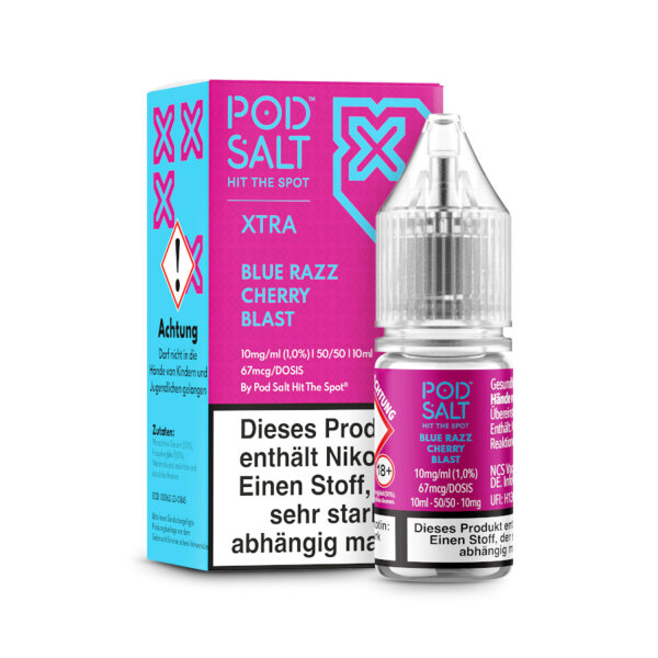 Pod Salt Xtra 10ml - Liquid E-Zigarette Vape Einweg Shisha - Blue Razz Cherry Blast - 10mg/ml