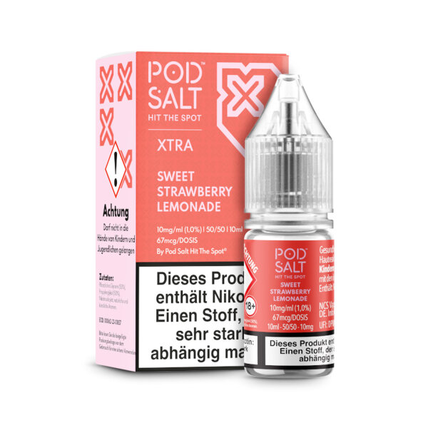 Pod Salt Xtra 10ml - Liquid E-Zigarette Vape Einweg Shisha - Sweet Strawberry Lemonade - 10mg/ml