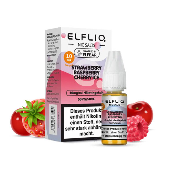 Elfbar ELFLIQ 10ml - Liquid E-Zigarette Vape Einweg Shisha - Strawberry Raspberry Cherry Ice - 10mg/ml