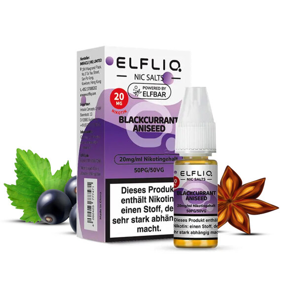 Elfbar ELFLIQ 10ml - Liquid E-Zigarette Vape Einweg Shisha - Blackcurrant Aniseed - 20mg/ml