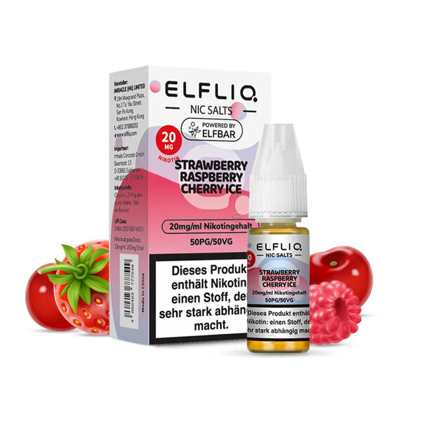 Elfbar ELFLIQ 10ml - Liquid E-Zigarette Vape Einweg Shisha - Strawberry Raspberry Cherry Ice - 20mg/ml