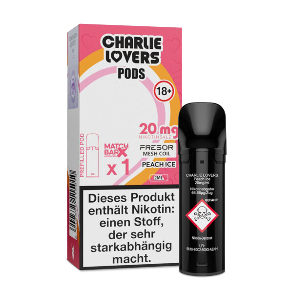 Charlie Lovers POD - Einweg Shisha E-Zigarette - Peach Ice 20mg