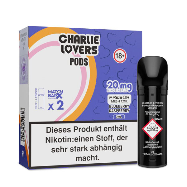 Charlie Lovers PODS - Einweg Shisha E-Zigarette - Bueberry Raspberry 20mg