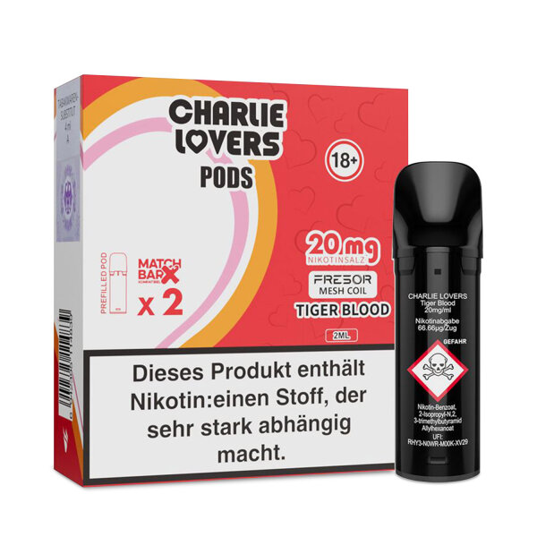 Charlie Lovers PODS - Einweg Shisha E-Zigarette - Tiger Blood 20mg